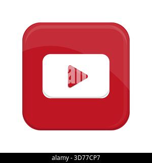 Red play button. Multimedia control icon. Digital media shape. Vector interface. Stock Vector