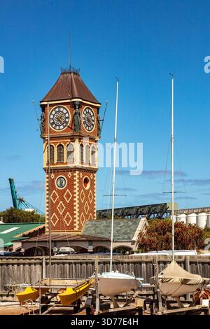 The striking Clock Tower Esperance, region of Western Australia, on the Southern Ocean coastline. Building, design, planning, construction, style, bold Stock Photo