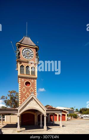 The striking Clock Tower Esperance, region of Western Australia, on the Southern Ocean coastline. Building, design, planning, construction, style, bold Stock Photo