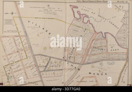 Mount Vernon, Double Page Plate No. 23 Map bounded by Old Boston Post Rd., Dunham Ave., E. 6th St., Highland Ave., Jackson Ave., 1899, Mount Vernon, N.Y., Publisher, Fairchild, John F., Real property, New York (State), Mount Vernon, Mount Vernon (Westchester County, N.Y.), Pelham (Town), Pelham (N.Y. Town Stock Photo