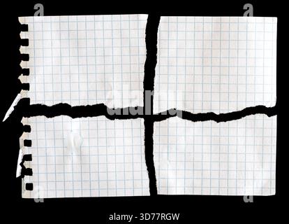 Notebook papers with torn edges on black background Stock Photo