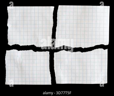 Notebook papers with torn edges on black background Stock Photo