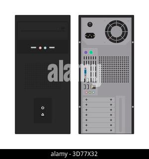 Classic PC tower case front and rear views Stock Vector