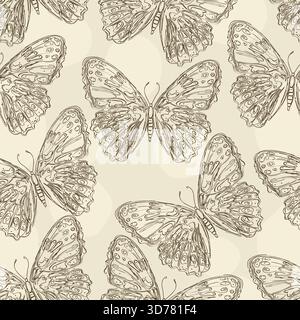Vector seamless pattern design with hand drawn butterflies Stock Vector