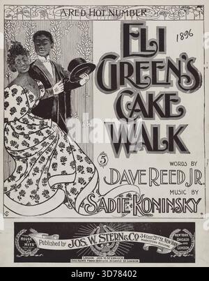 Eli Green's cake-walk, 1896 - Additional, 'Swing round and show yo' clothes my lady.' (first line of chorus); Additional, 'Up in de sky dars a yaller moon a-beamin'.' (first line)., 1896., New York. Publisher, Jos. W. Stern & Co. Songs, African Americans, Couples, Cakewalk (Dance)., 1 score (8 p.); 36 cm Stock Photo