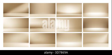 Beige Aesthetic Minimalist Empty Photo Studio Room. Abstract Gradient Background 3d Blank Scene. Vector Illustration Stock Vector