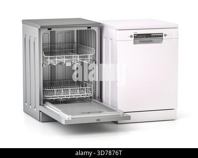 Dishwasher open and closed isolated on white background. 3d illustration Stock Photo
