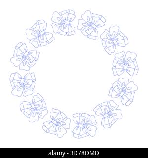 Several light purple bows are arranged to form a circle. These are spaced evenly, leaving the center open. This minimalist design features delicate li Stock Vector