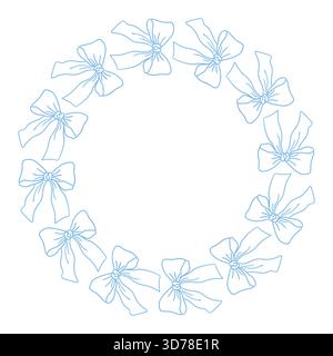 Several light blue outline drawings of bows are arranged in a circle, creating a frame or wreath-like design. The center is white space. Stock Vector