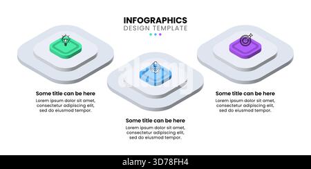 Infographic template with icons and 3 options or steps. Isometric squares. Can be used for workflow layout, banner, diagram, webdesign. Vector illustr Stock Vector