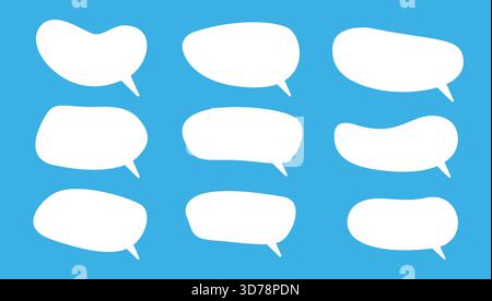 A collection of abstract white speech bubble shapes displayed on a bright blue background. Stock Vector
