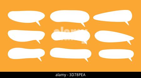 A collection of abstract white speech bubble shapes displayed on a bright blue background. Stock Vector