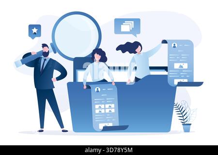 Search for files and documents. Business team search media content in folder. Easy tidying up and organizing files and documents in database. Support Stock Vector