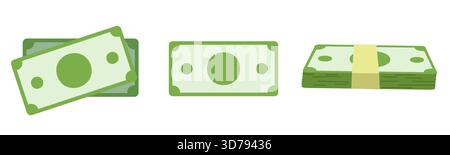 Blank cash money currency note template design in green color. Currency bank note, cash and money symbol. Flat illustration Stock Vector