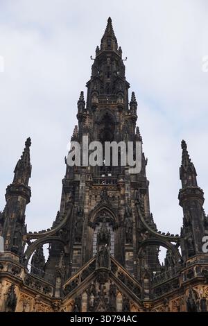 The Gothic spire of the Scott Monument in Edinburgh, showcasing its dramatic Victorian architecture.Edinburgh,Scotland Stock Photo