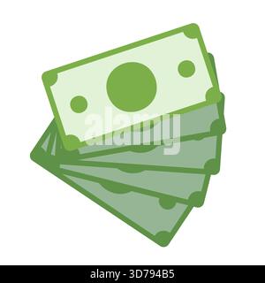 Blank cash money currency note template design in green color. Banknotes fanned out. Green currency bank note, cash and money symbol. Flat illustratio Stock Vector