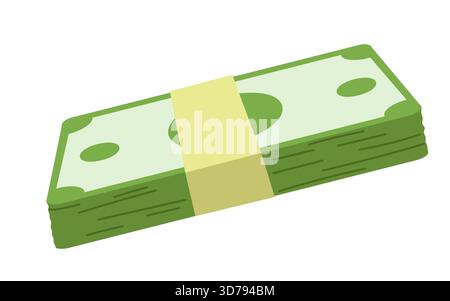 Money currency note template design in green color. Stack of dollars. Currency bank note, cash and money symbol. Flat illustration Stock Vector