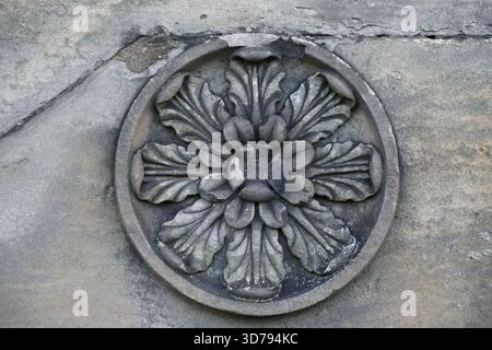 Decorative carved stone floral motif on an old building façade in Edinburgh.Edinburgh,Scotland Stock Photo