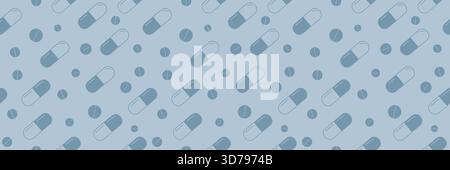 A seamless medical pattern with blue and white pills. A medicine background in blue colors. Stock Vector