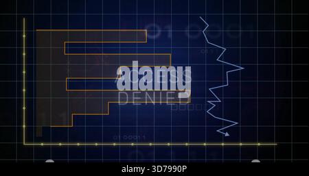 Displaying ACCESS DENIED overlay covering navy grid with stepped bar, jagged line and yellow axes Stock Photo