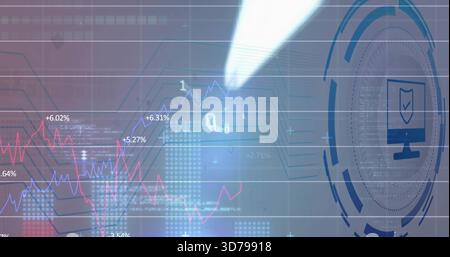 Displaying circular security HUD right of dash, showing colored charts and percentages, copy space Stock Photo