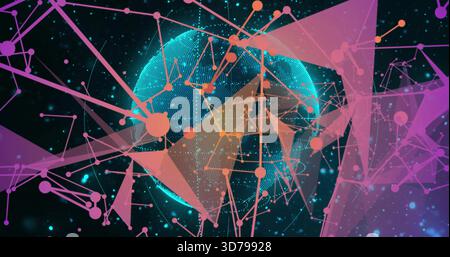 Glowing dotted sphere forming data globe in virtual space, showing network nodes and lines Stock Photo