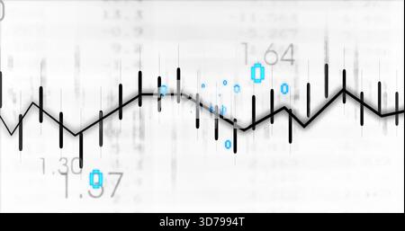 Displaying zigzag trend with whiskers on gray background, showing cyan markers and numeric labels Stock Photo