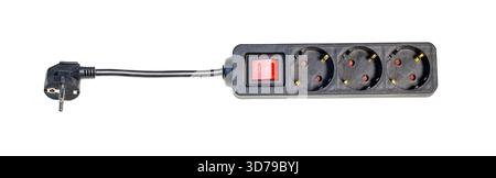 Power strip with multiple outlets and switch isolated on white background Stock Photo