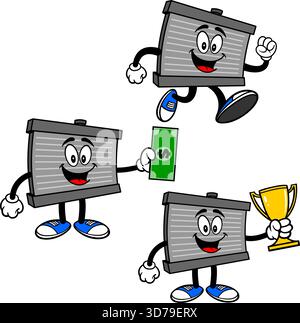 Radiator Mascot Set 03, Hand Drawn illustrations of Radiator Mascots in various poses. Stock Vector
