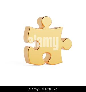 Problem Solving And Connection Concept. Golden Puzzle Piece Standing Alone On White Background. 3d Rendering Stock Photo