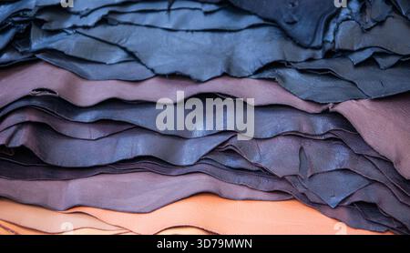 Leather for sale in the market. Leather background. Stock Photo