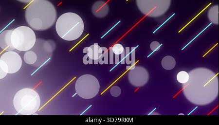 Glowing abstract pattern filling purple gradient, showing cyan yellow red neon streaks and bokeh Stock Photo