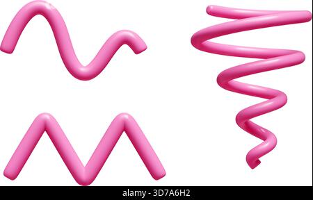 Abstract pink gradient wave lines in 3D - fluid ribbon shapes with glossy spiral curves and dynamic twists. Stock Vector