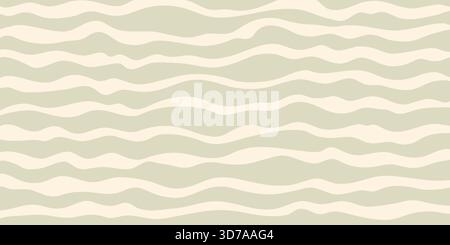 Wavy stripes pattern background with beige and sage lines with soft flowing curves. Wavy stripes pattern in soft retro colors. Great for wallpaper Stock Vector