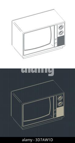 Stylized vector illustrations of isometric drawings of retro television Stock Vector