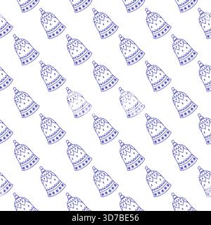 Seamless pattern with hand-drawn Christmas bells on white background. Vector festive holiday print.  Stock Vector