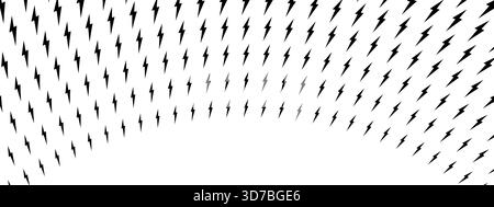 Lightning pattern in arch shape. Flash light shapes texture. Black thunderbolts on white background. Power, speed, danger or shock comic cartoon Stock Vector
