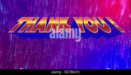 Floating stylized 3D THANK YOU text on digital backdrop, showing orange gradient and blue shadow Stock Photo
