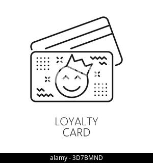 Customer loyalty card exclusive benefit line icon or symbol. Special offer gift linear vector symbol, exclusive benefit reward sign. Loyalty program bonus icon with loyalty card, emoji happy face Stock Vector