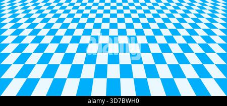 Blue checkerboard floor in perspective. Pool checkered tile pattern background. Retro horizontal chess board grid plane surface. Vintage empty bath room checker stage. Vector ballroom floor Stock Vector