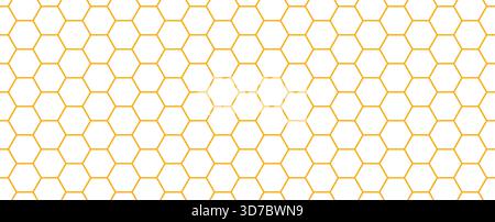 Seamless honeycomb pattern texture. Golden honey beehive mosaic shape wallpaper. Yellow repeated hexagon grid background. Repeating outline geometric hexagonal structure. Vector backdrop Stock Vector