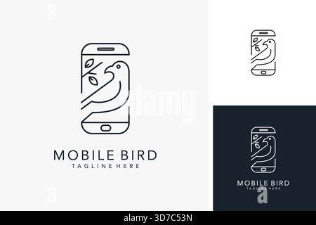 Bird and smartphone for mobile bird logo design Stock Vector
