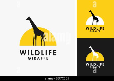 Giraffe in sunset logo symbol icon design illustration Stock Vector