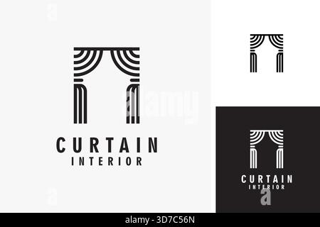 Curtain home decor line logo symbol icon design Stock Vector