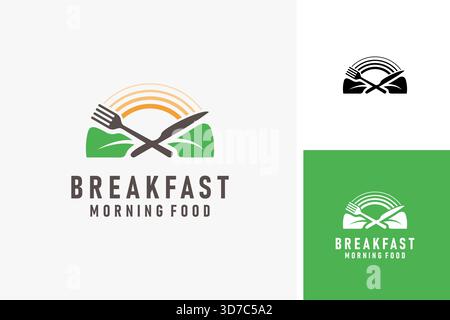 Cutlery and morning sun for breakfast logo symbol icon design Stock Vector