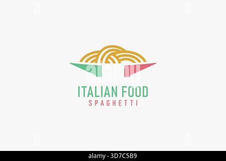 Spaghetti and Italian flag colors for Italian food logo symbol icon design Stock Vector