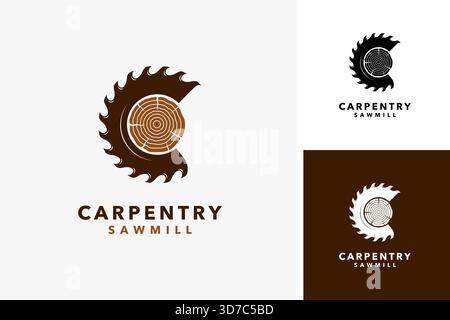 Letter C in wood saw for carpentry logo design Stock Vector