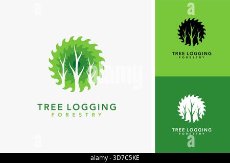 Tree in saw blade for tree logging logo design Stock Vector