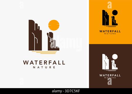 Waterfall landscape logo design Stock Vector