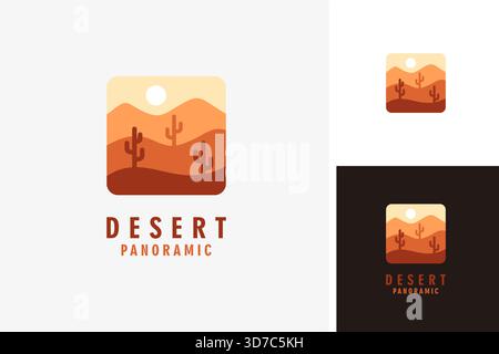 Desert panorama with cactus logo symbol icon design illustration Stock Vector